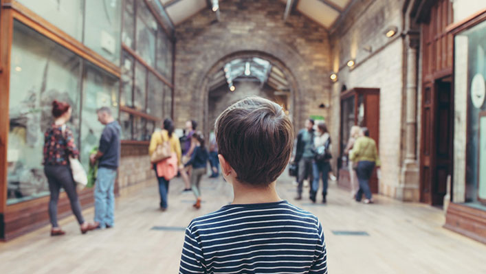 A boy in a museum